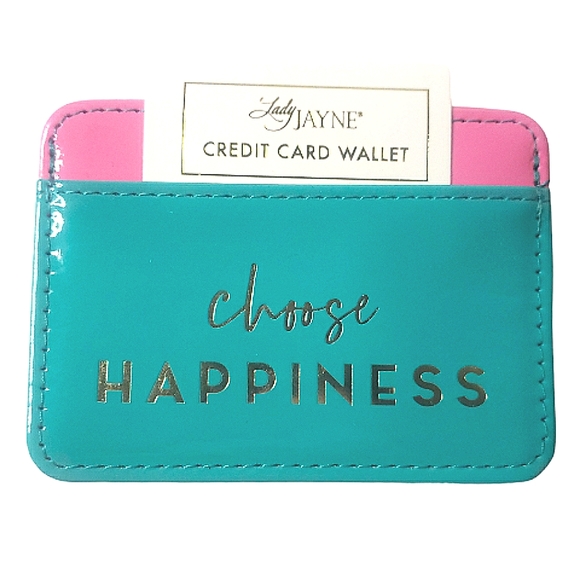 Lady Jayne Choose Happiness Metallic Pink Blue Credit Debit Gift Card Wallet NWT - Picture 1 of 12